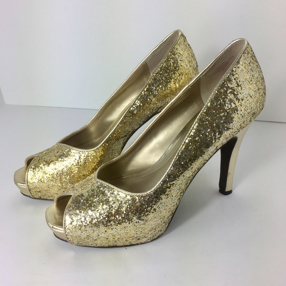 Nine West Shoes - Nine West Stilettos Open Toe Gold Glitter Pumps
